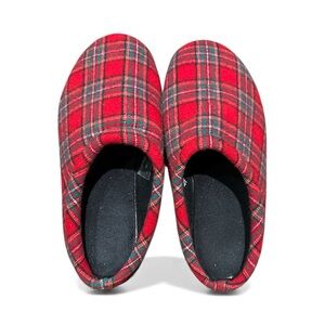 Red Plaid Lands End Holiday Festive Cozy House Slippers Women size 8